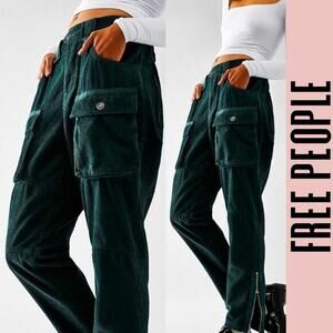 Free People Dark Green Corduroy Cargo Pants NEW without tags